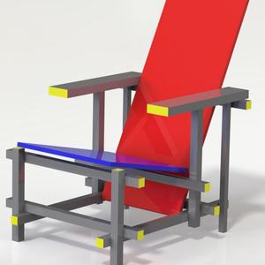 La Silla Roja y Azul de Gerrit Rietveld, donde se puede observar el uso de la junta cartesiana o junta Rietveld